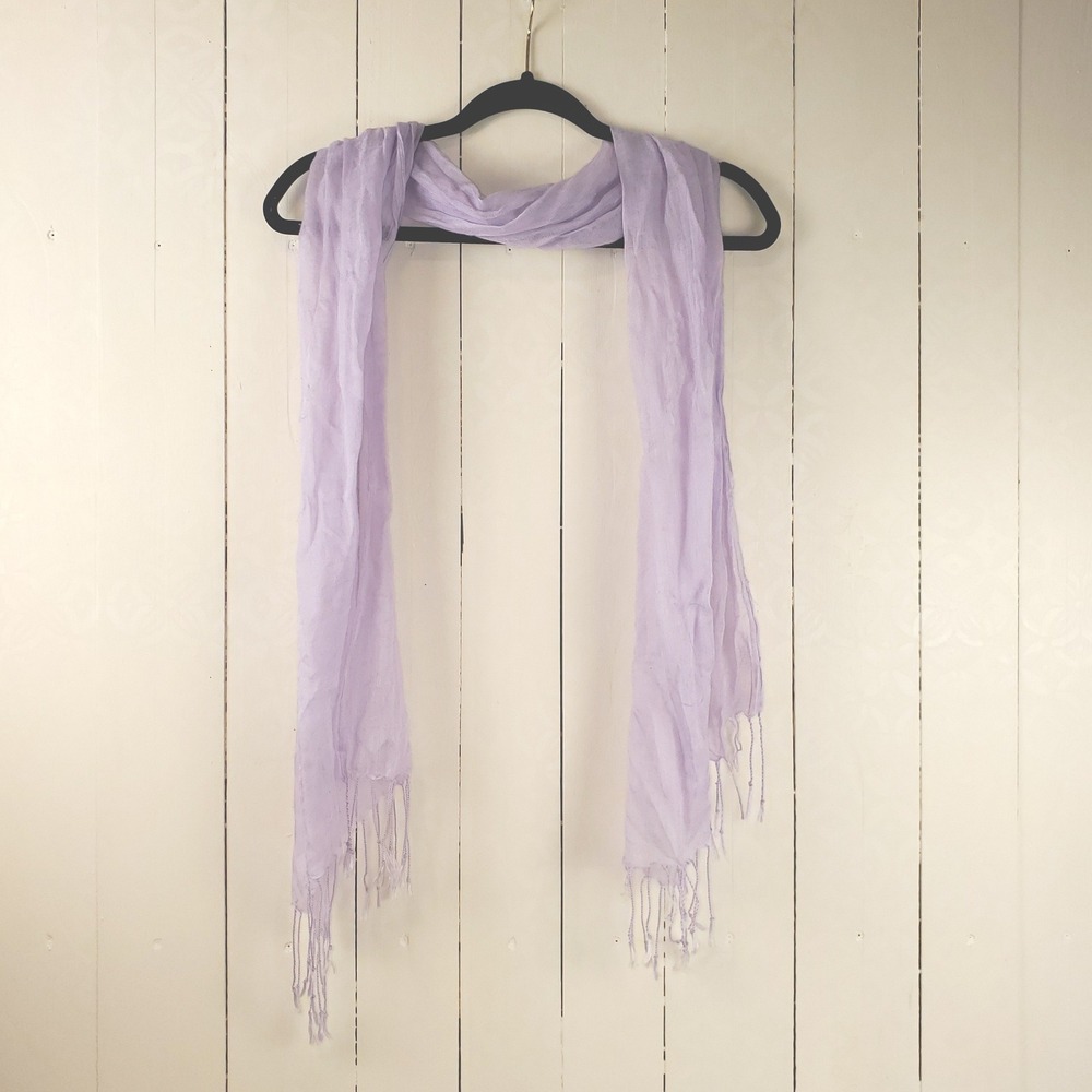 Lilac Lavender Crinkle Scarf with Tassel Fringe Lightweight Pastel Wrap